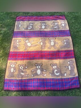 Vintage Rare SAN MARCOS 55”x76” Plaid Teddy Bear Blanket
